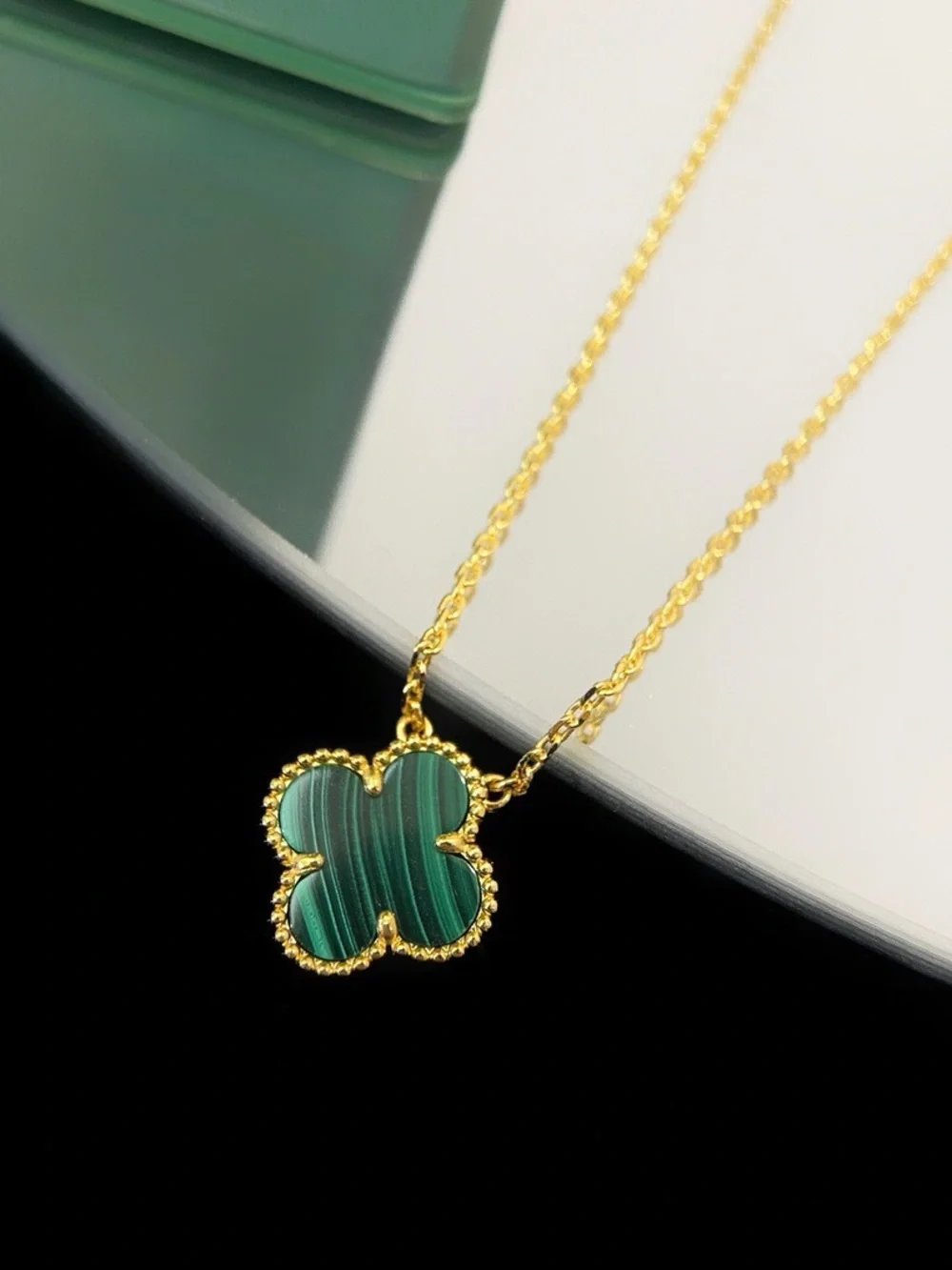 Van Cleef & Arpels Gold Clover Necklace with Turquoise Inlay